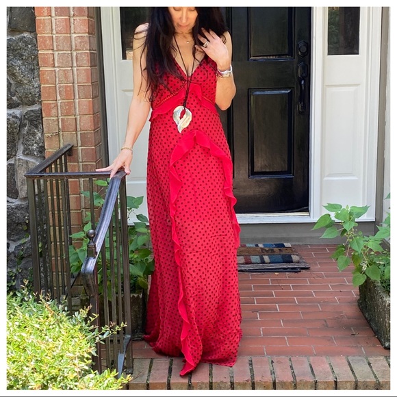 ABSOLUTELY GORGEOUS BOHO CHIC RED MAXI DRESS - Picture 3 of 12